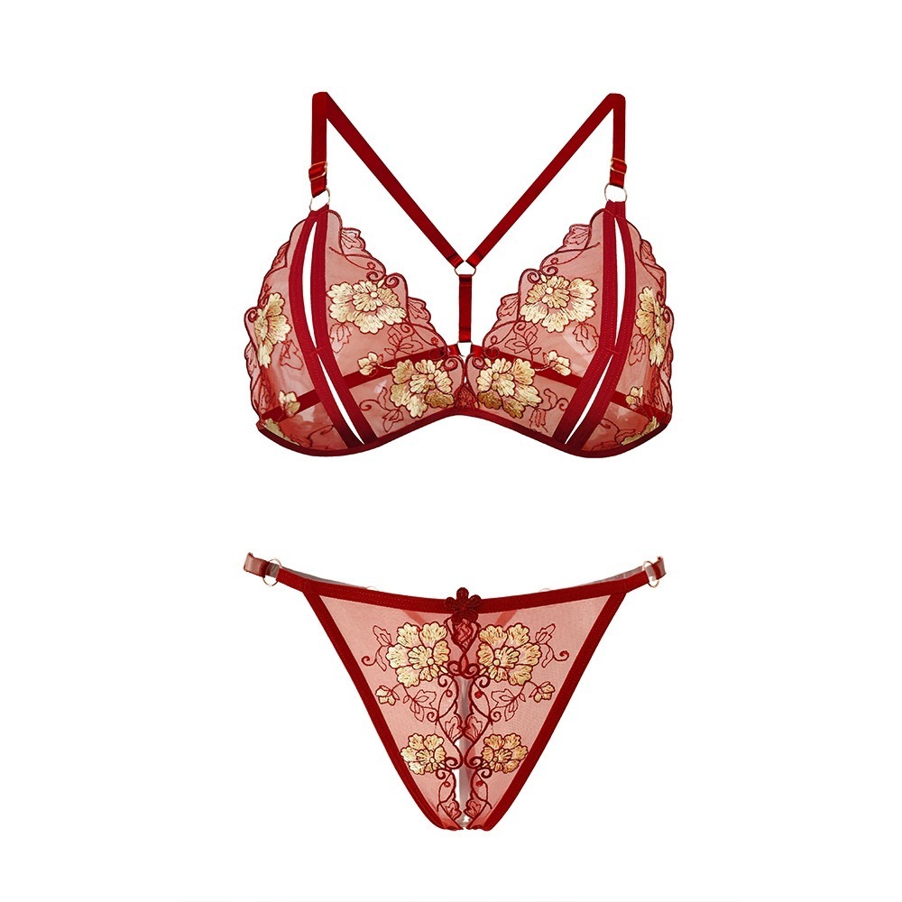 Ladies Sexy Embroidered Three-Point Lace Embroidered Open Sexy Lingerie ...