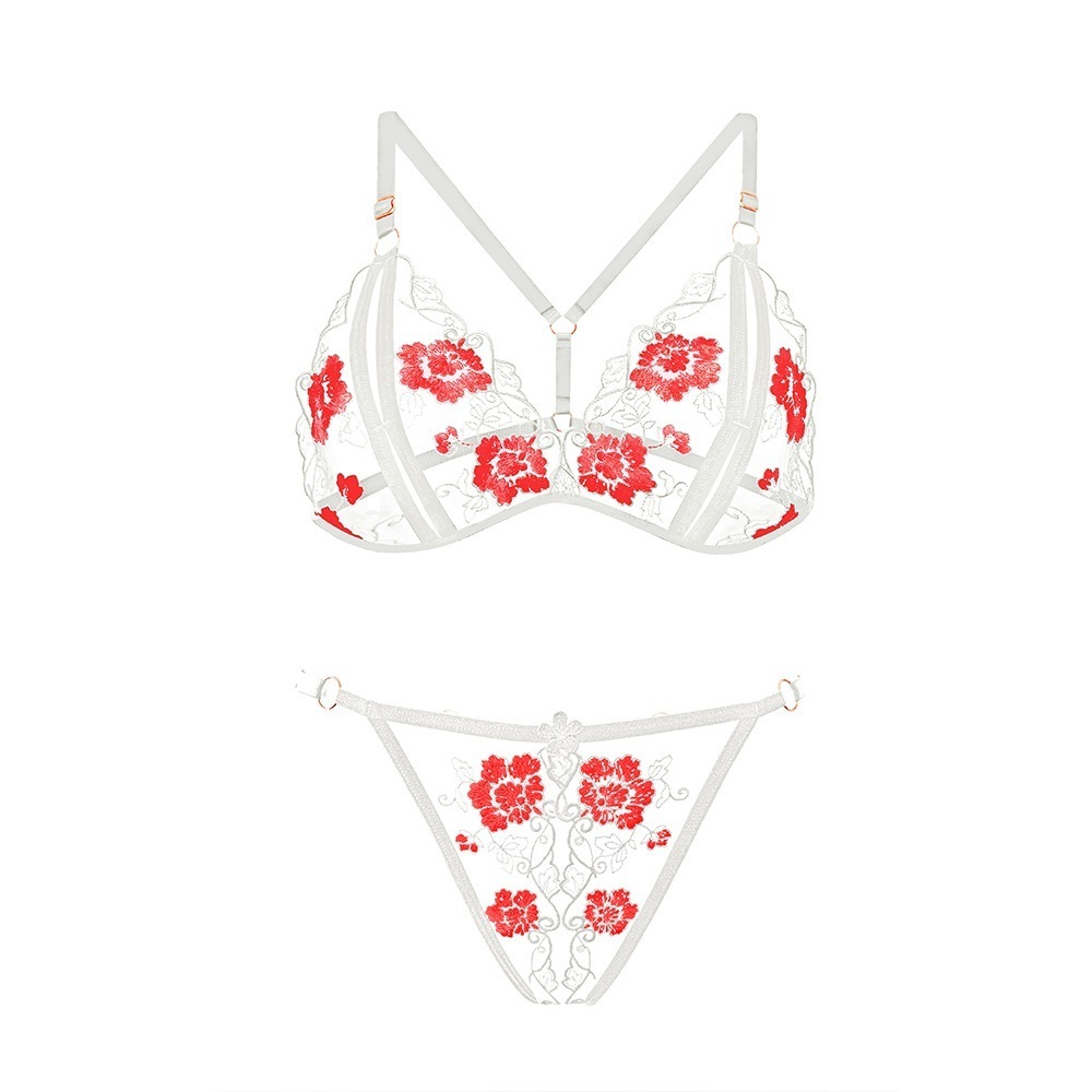 Ladies Sexy Embroidered Three-Point Lace Embroidered Open Sexy Lingerie ...