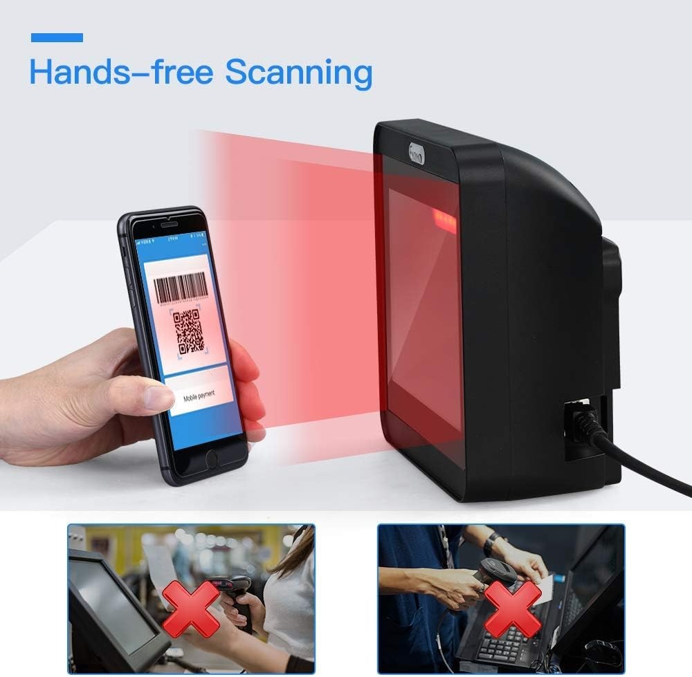 Eyoyo Hands-Free 2D QR Barcode Scanner, Omnidirectional Desktop ...