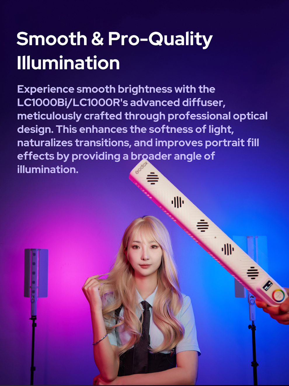 Godox LC1000Bi Light Stick 65W/100W – LED Bicolore 2500-8500K Con CRI/TLCI 96+, 11 FX, Controllabile Via APP E Telecomando – Per Video E Produzioni Creative