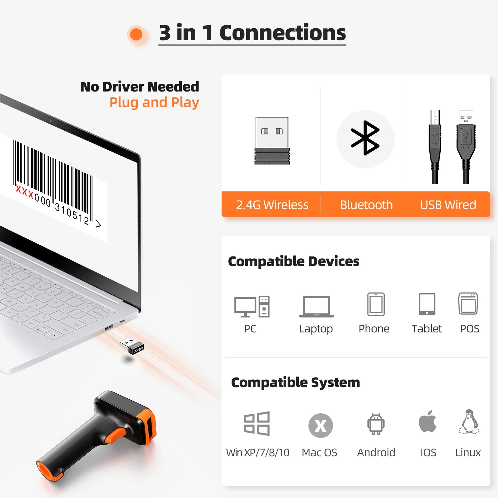 Eyoyo 2D EY-029 Bluetooth QR Code Screen Reader With Base 3-in-1 ...
