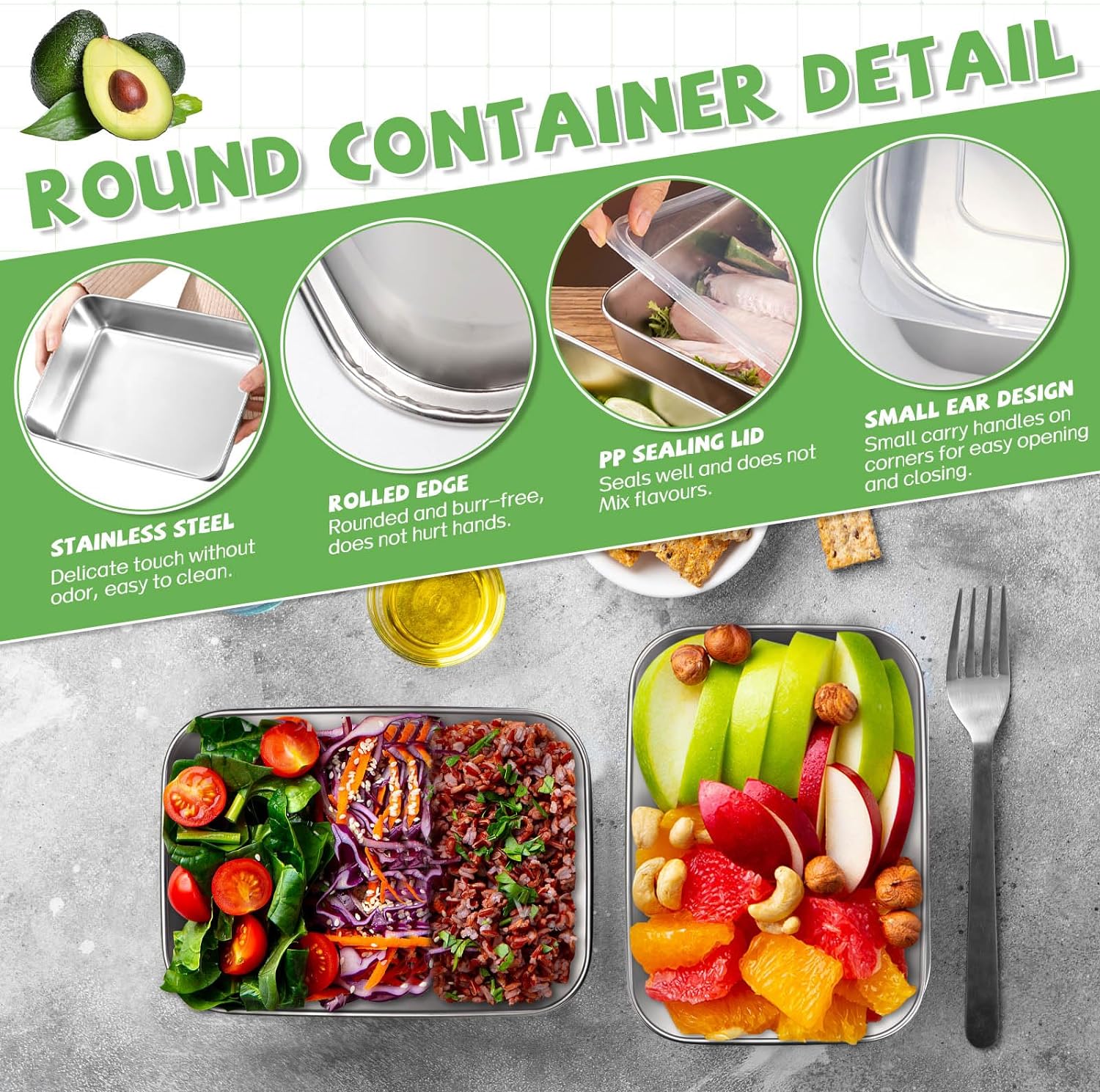 304 Stainless Steel Crisper Box with Lid Food Container Crisper Fresh ...