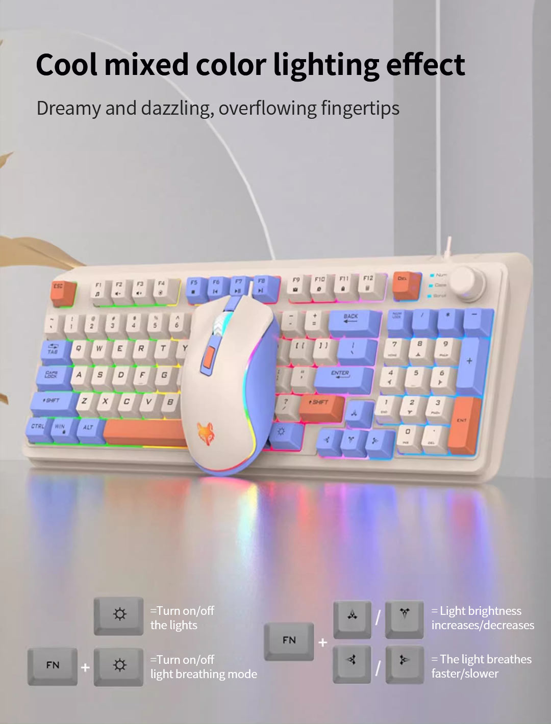 XUNFOX K820 Wired Keyboard And Mouse Set With Color Lighting Effect For ...