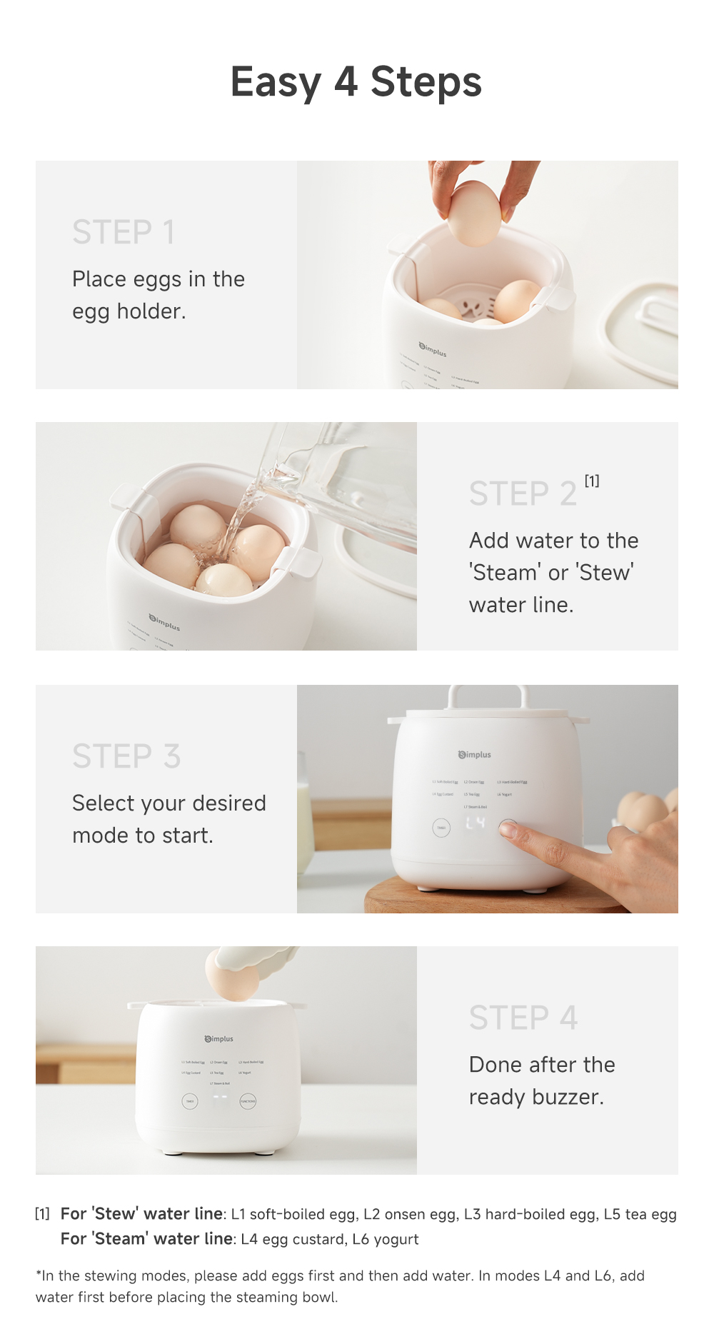 Simplus Egg Cooker | 7 Modes | 24h Reservation | SUS304 Steaming Bowl ...