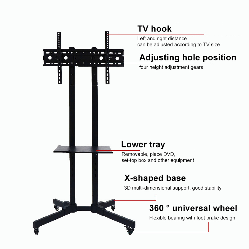 TV Stand 32- 75 Inch Mobile TV Stand With Wheels Metal Bearing 80kg ...