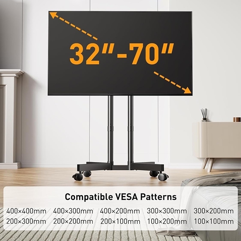 TV Stand 32- 75 Inch Mobile TV Stand With Wheels Metal Bearing 80kg ...