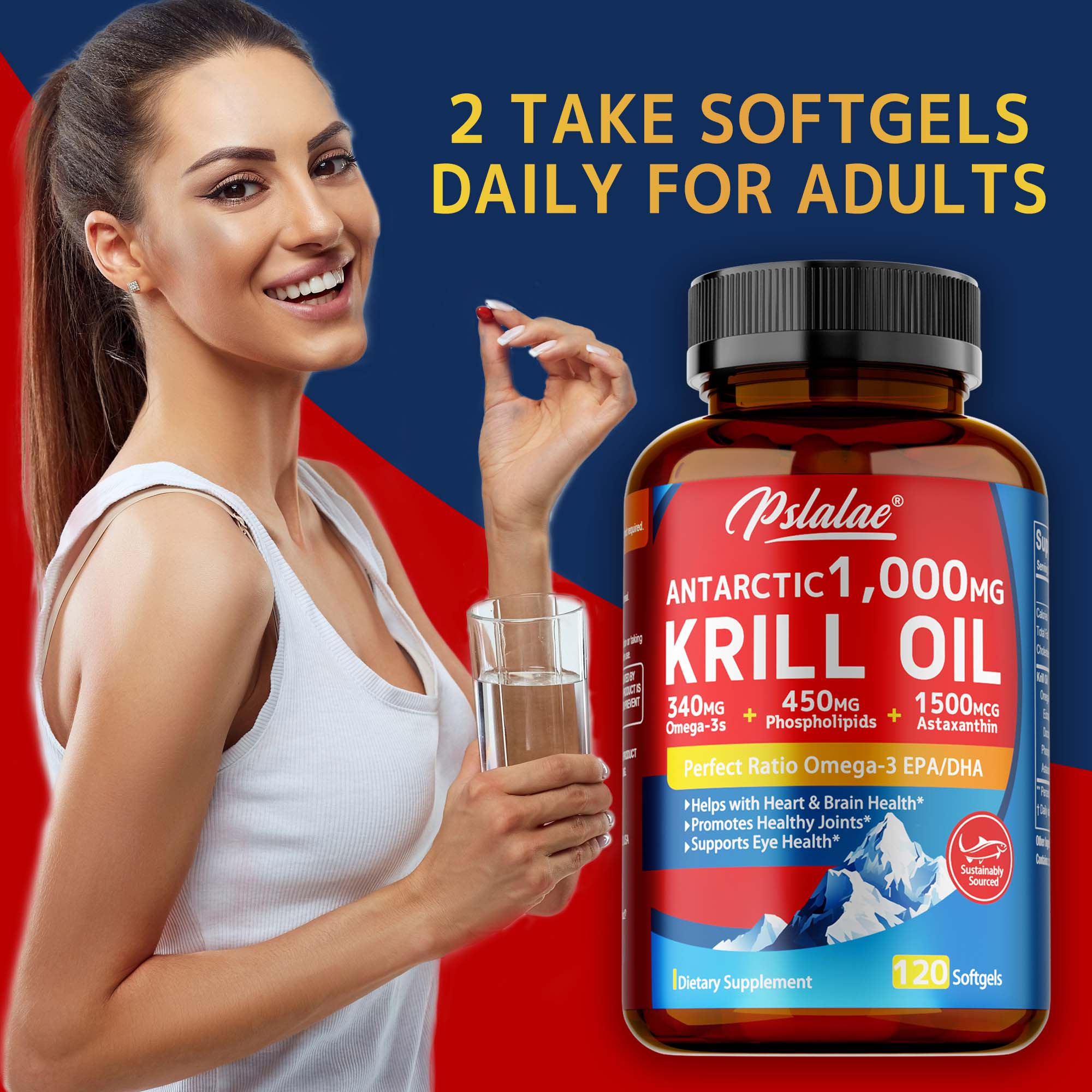 Antarctic Krill Oil, 1000mg capsule, 340MG Omega-3s+450MG ...