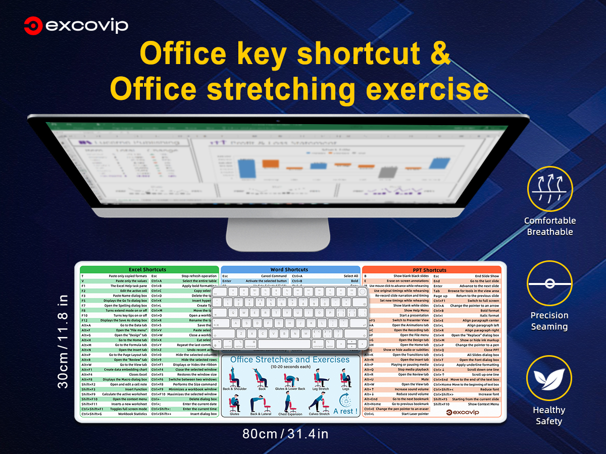 English office Shortcut Keys+Workplace Mouse Pad Large Size Soft ...
