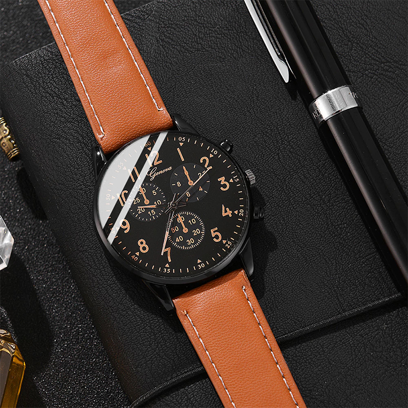 Casual Men's Quartz Watch - Vintage Leather Band with Stylish Bracelet ...