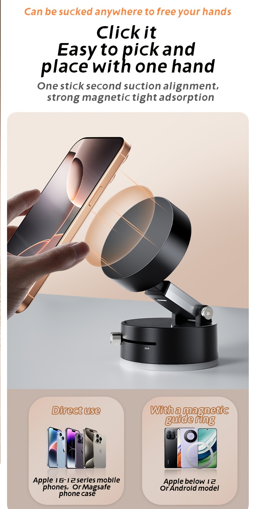 Supporto Telefono Magnetico Pieghevole Per Auto – Ventosa 360° – Universale Nero - Foto 3