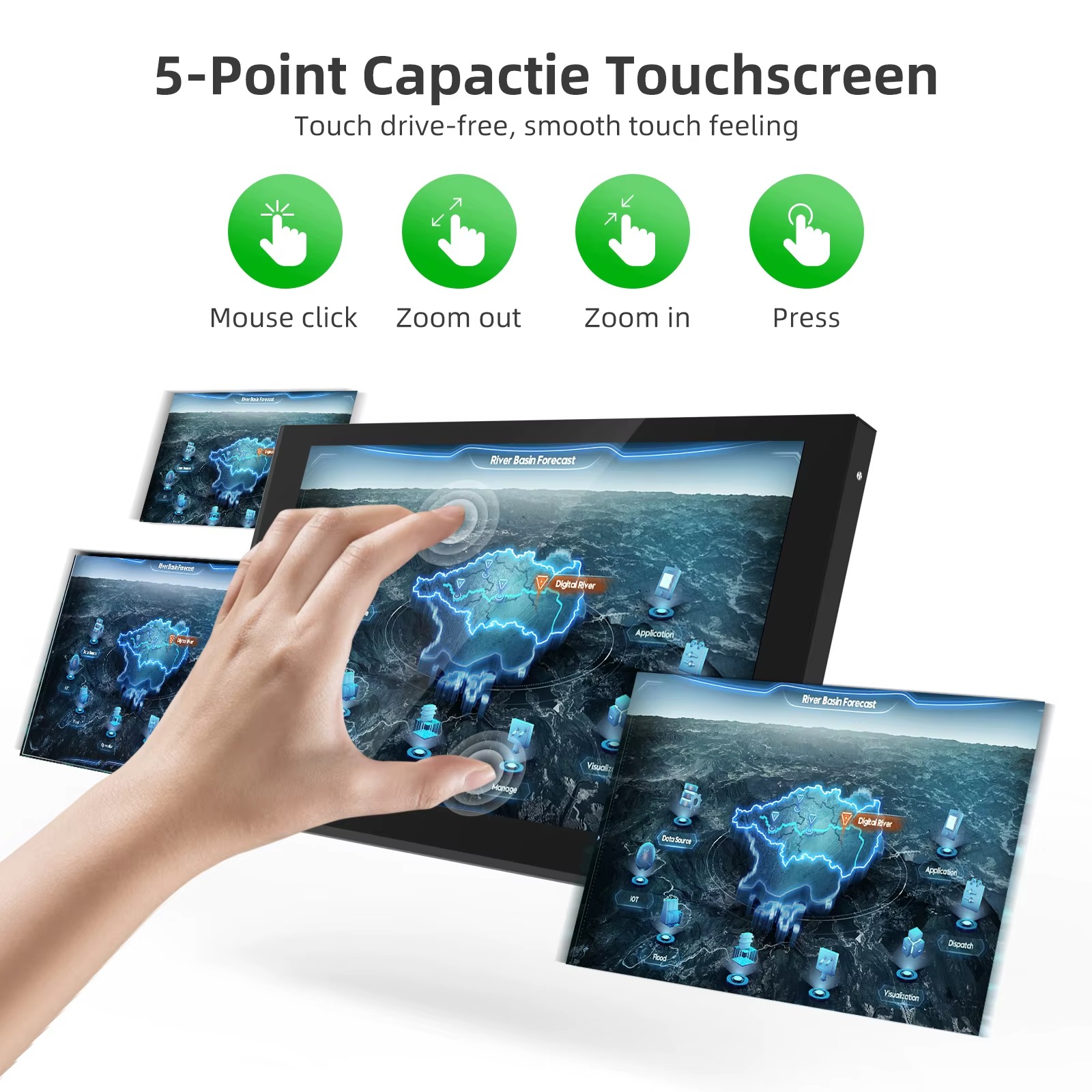 Eyoyo 7 Inch Monitor 1024x600 IPS Portable Monitor 5-point Raspberry Pi ...