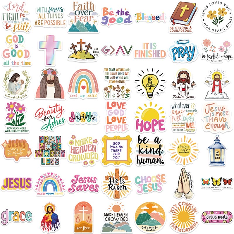 50pcs Jesus Christian Phrase Stickers Bible Verse Faith Decals Cross ...