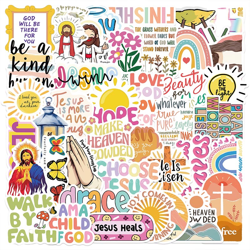 50pcs Jesus Christian Phrase Stickers Bible Verse Faith Decals Cross ...
