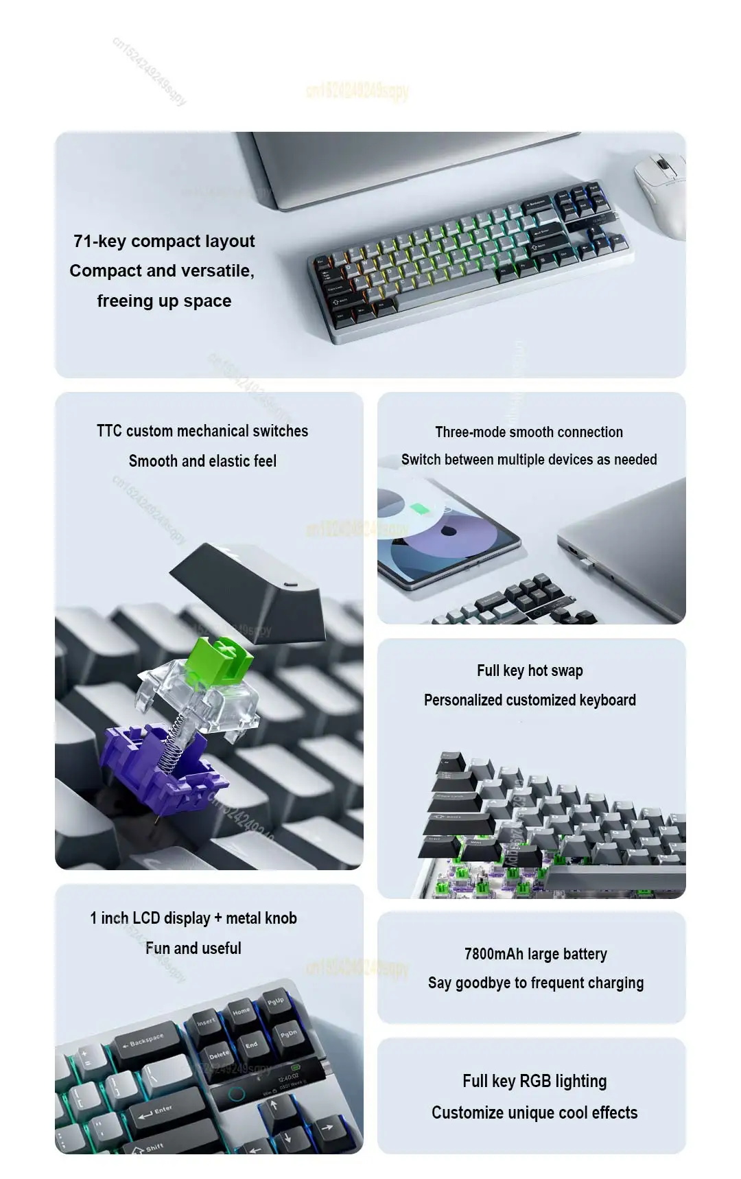 NEW Xiaomi mechanical keyboard MK71 Pro 1 inch LCD display Full key hot ...