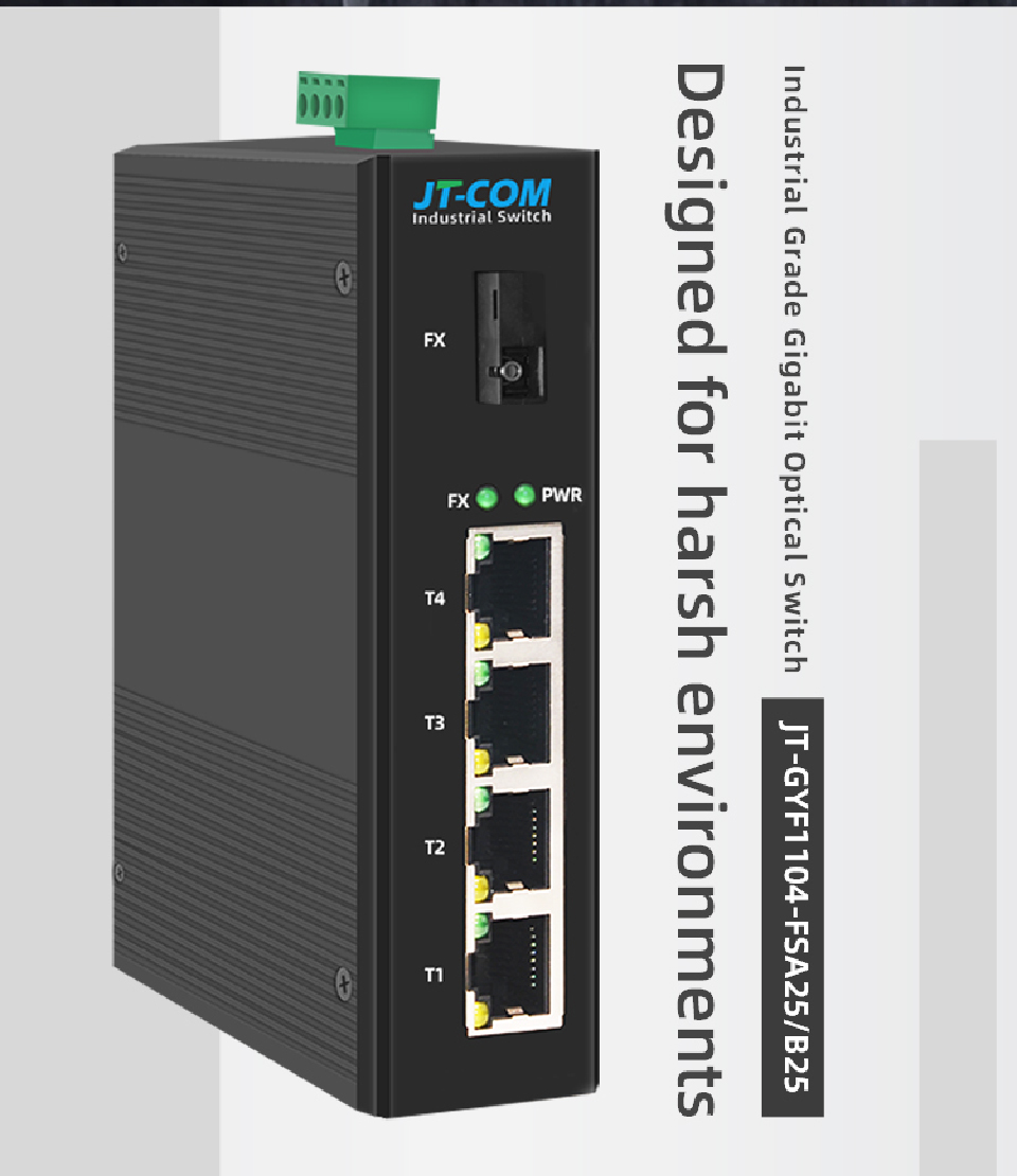 JT-COM Industrial Gigabit Ethernet Switch - 1/2/4/8 RJ45 Ports + SC ...