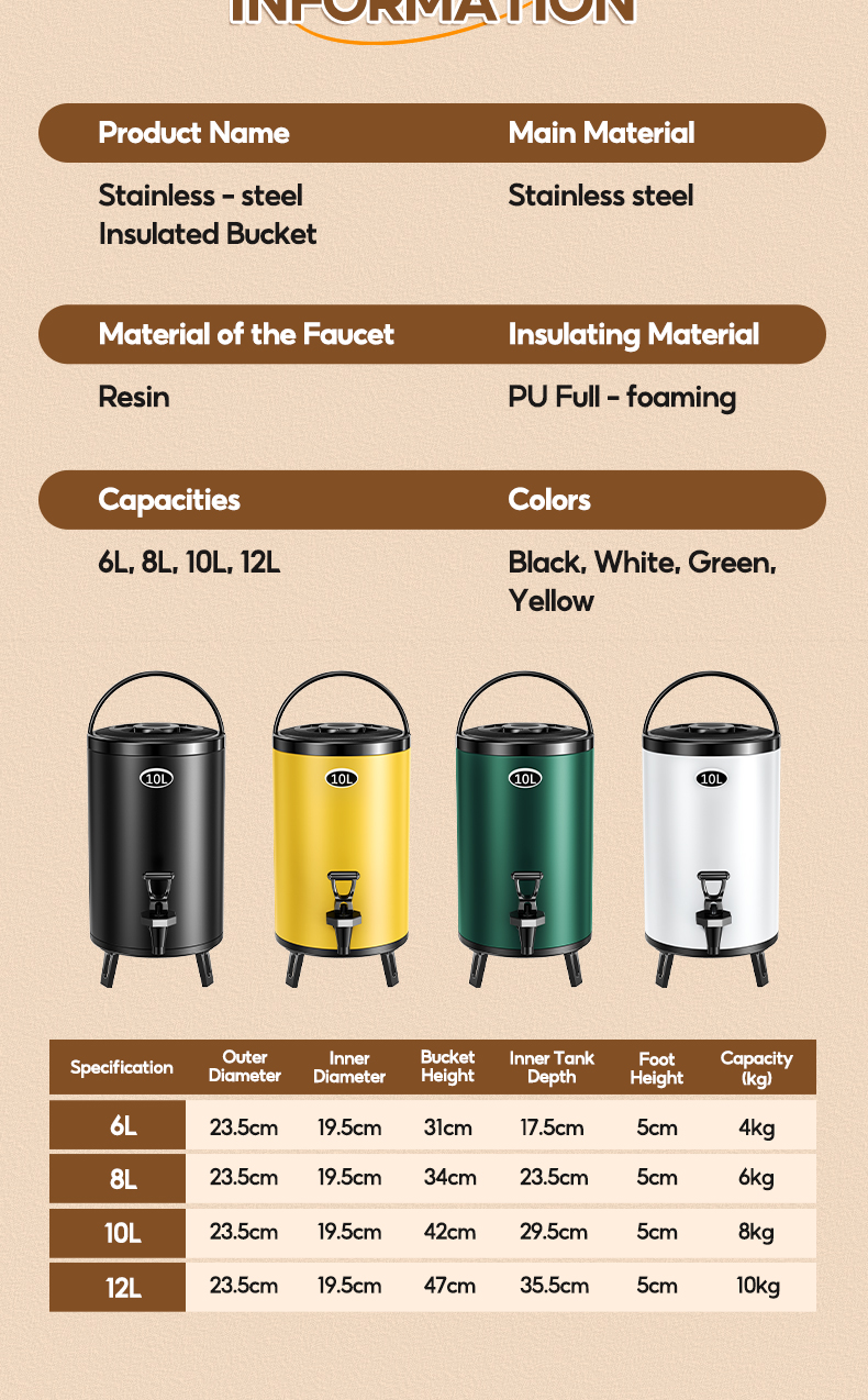 【Ready Stock】Milk Tea Bucket Milk Tea Barrel Water Jug Stainless ...