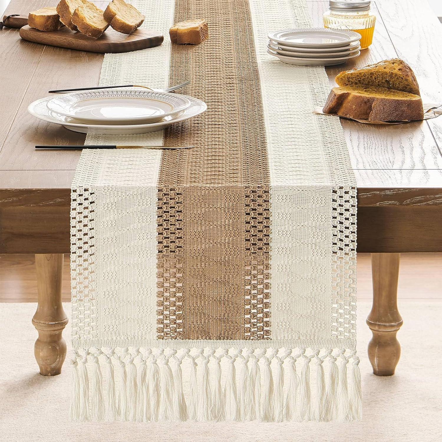 Boho Table Runner Natural Farmhouse Table Runner Cotton Dining Table ...