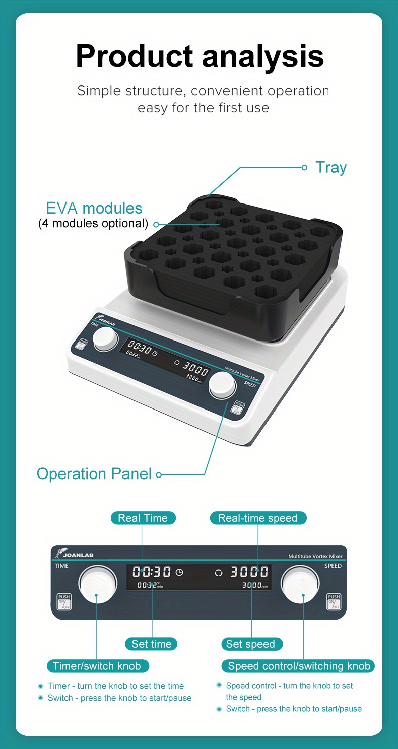 JOANLAB Multi-Tube Vortex Mixer Multi-Sample Shaker Lab Equipment ...