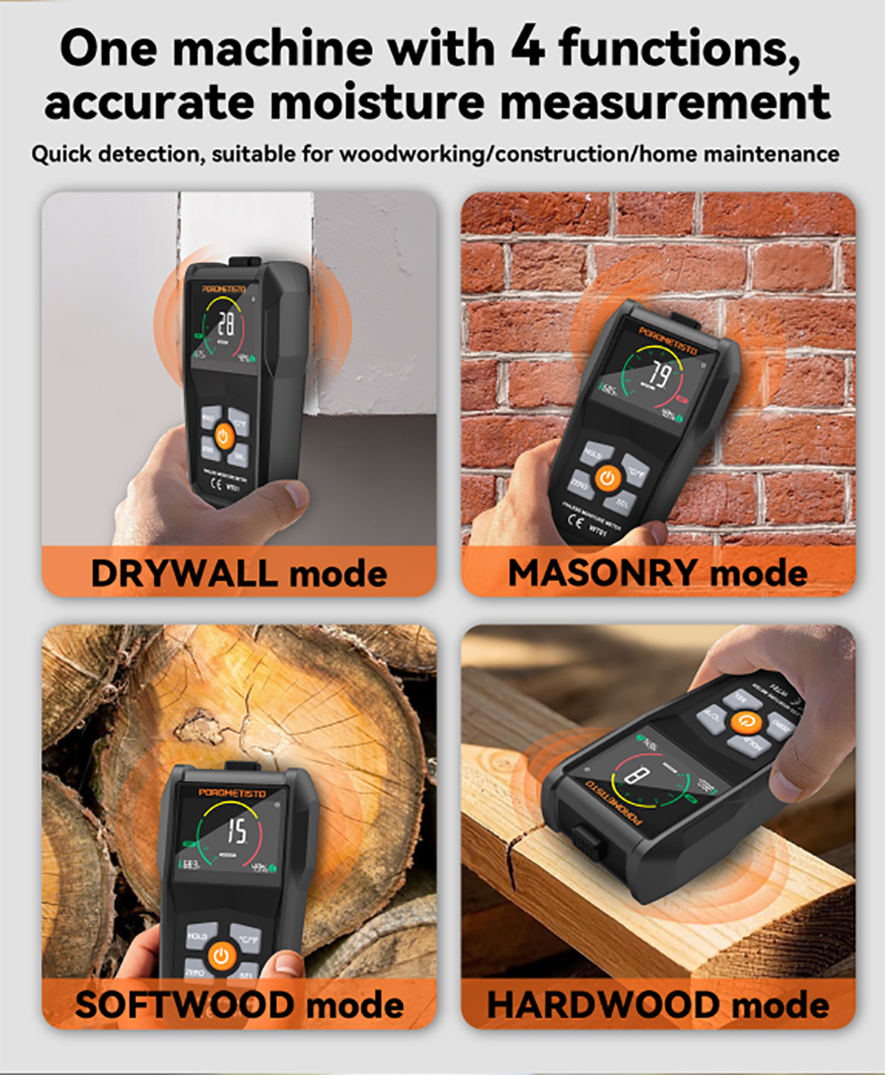 WT01 Non-Destructive Wood Moisture Meter 6-in-1 Handheld VA Digital ...
