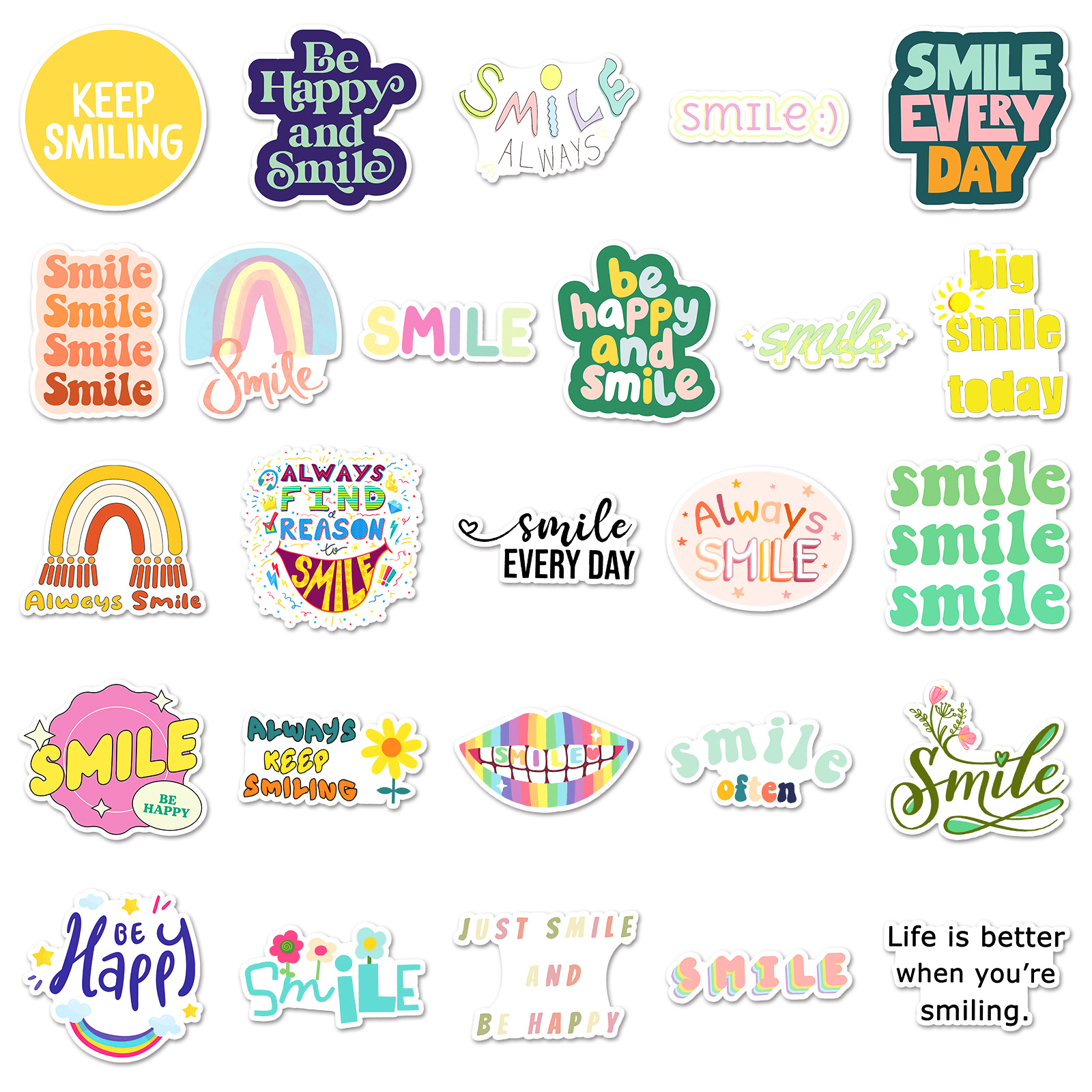 51PCS Smile Inspirational English Stickers Logo Cartoon Graffiti DIY ...