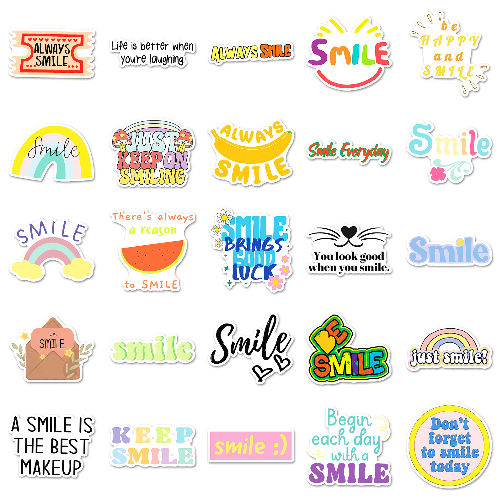 51PCS Smile Inspirational English Stickers Logo Cartoon Graffiti DIY ...