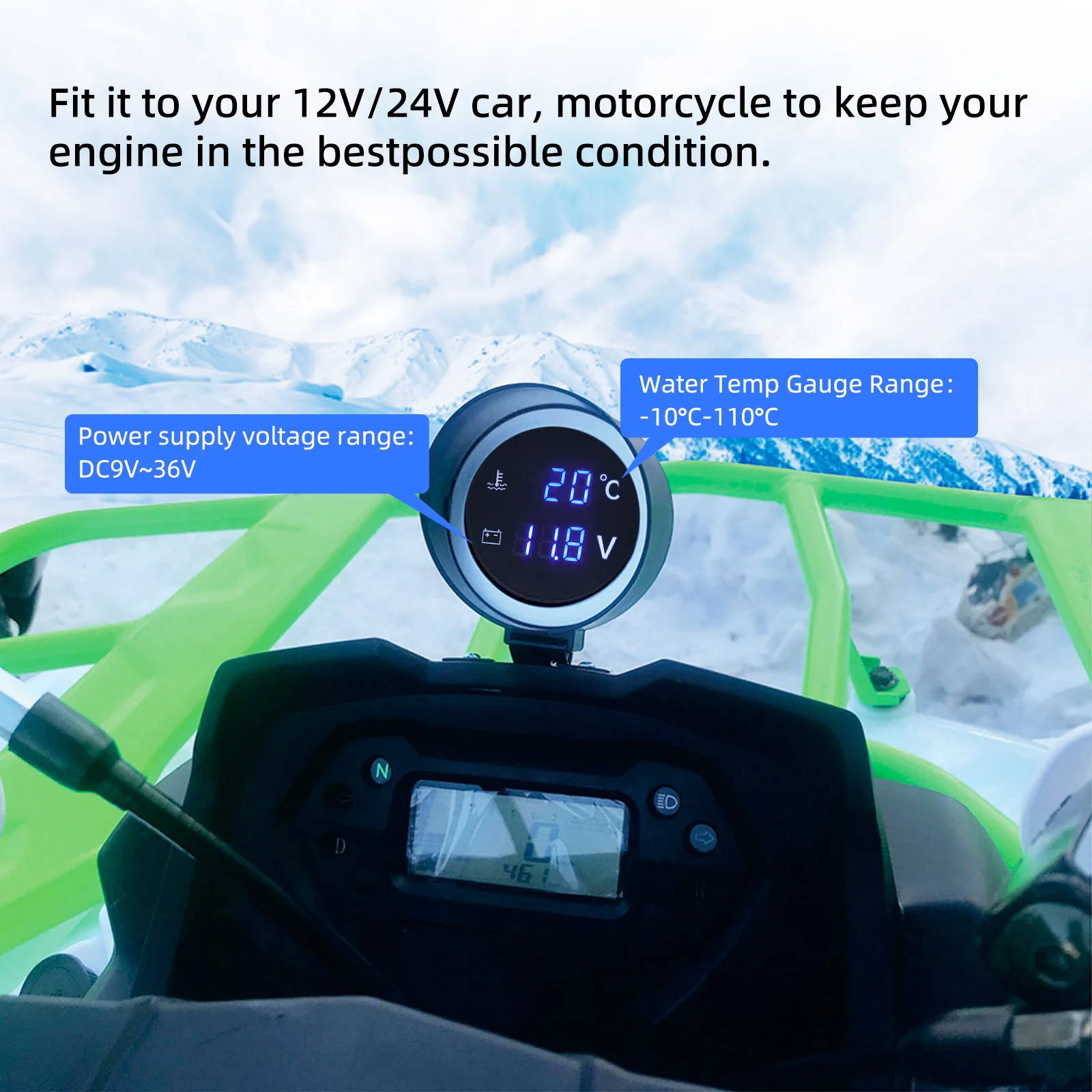 2 IN 1 Water Temperature Gauge Digital Led Voltmeter Water Temp Joint ...