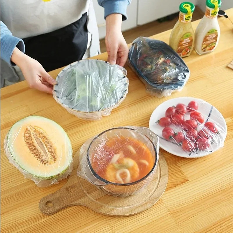 100 Pcs Elastic Food Covers Disposable BPA-Free Kitchen Wrap For Fruit ...