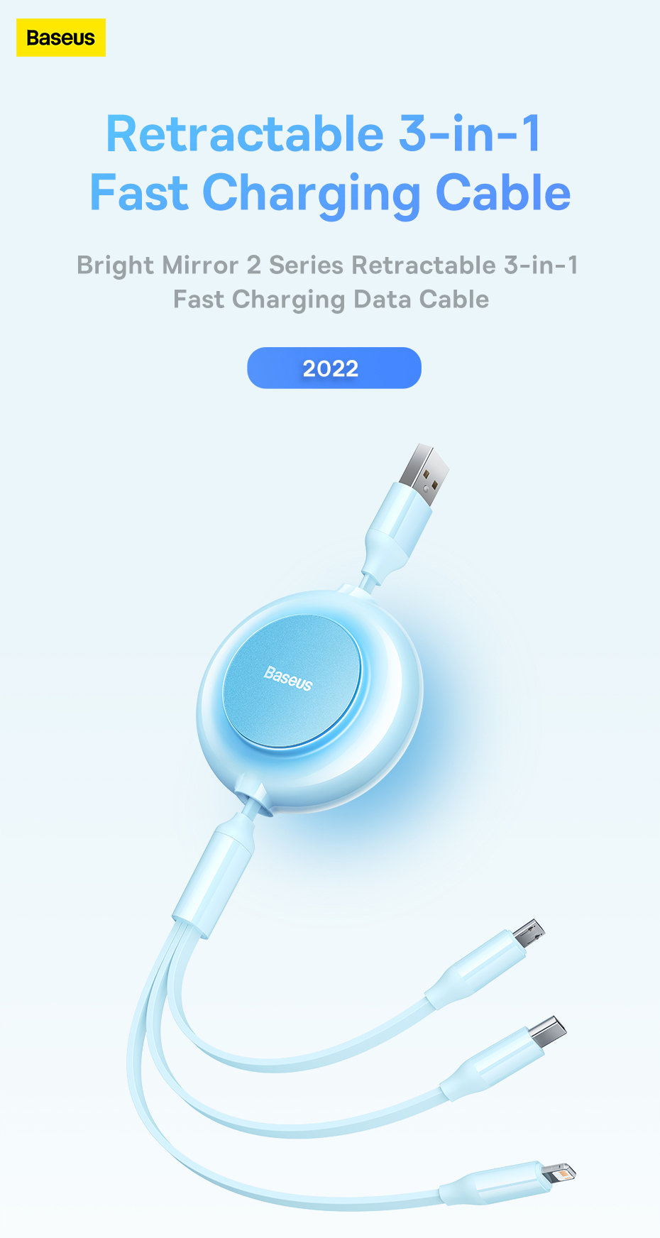 Baseus 3 in 1 USB Fast Charging Retractable Data Cable for iP 12 Type C ...