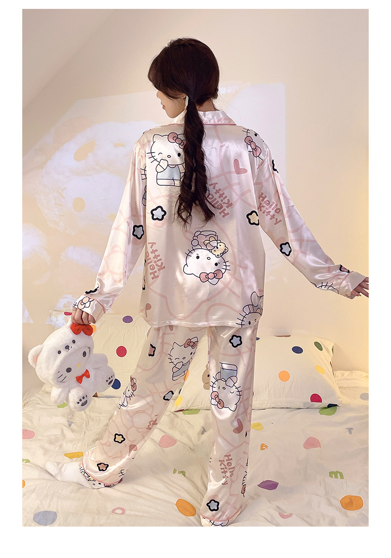 Ice Silk Woman's Pajamas Long Sleeve Nightwear Cute Sanrio Kuromi ...