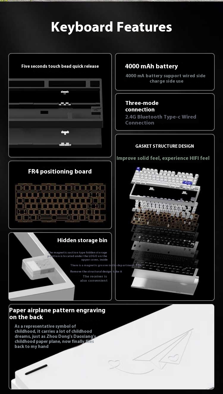 WEIKAV D75 Aluminum Wireless Mechanical Keyboard 75% Hot swappable RGB ...