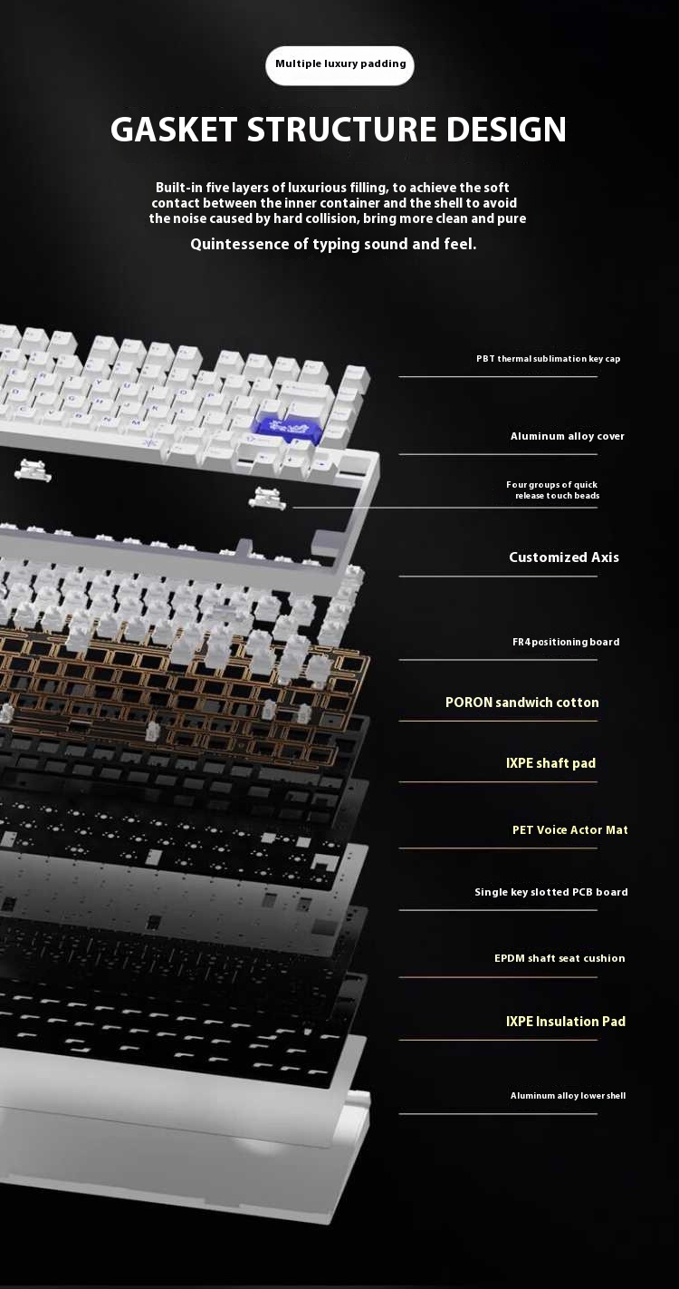 WEIKAV D75 Aluminum Wireless Mechanical Keyboard 75% Hot swappable RGB ...