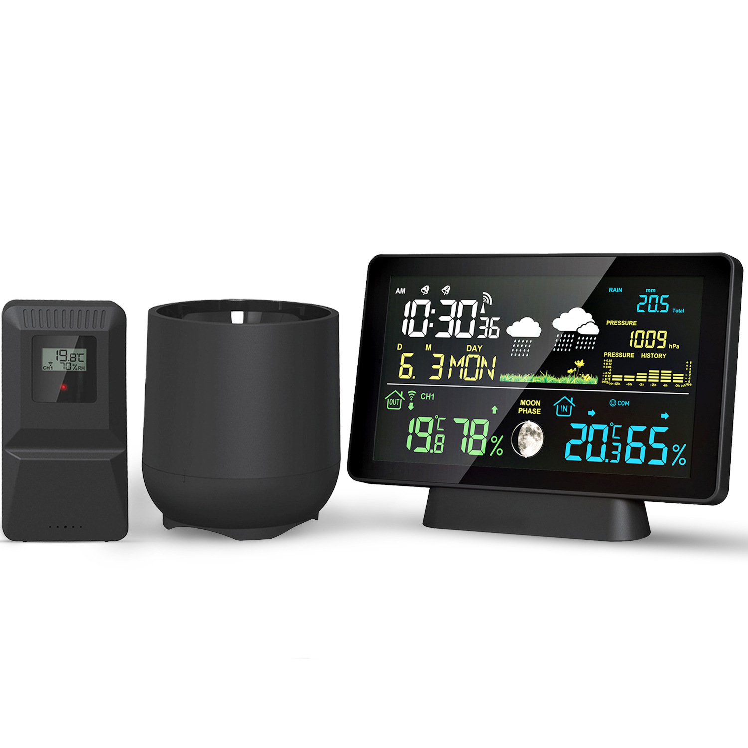 Indoor outdoor wireless weather station thermometer time date radio