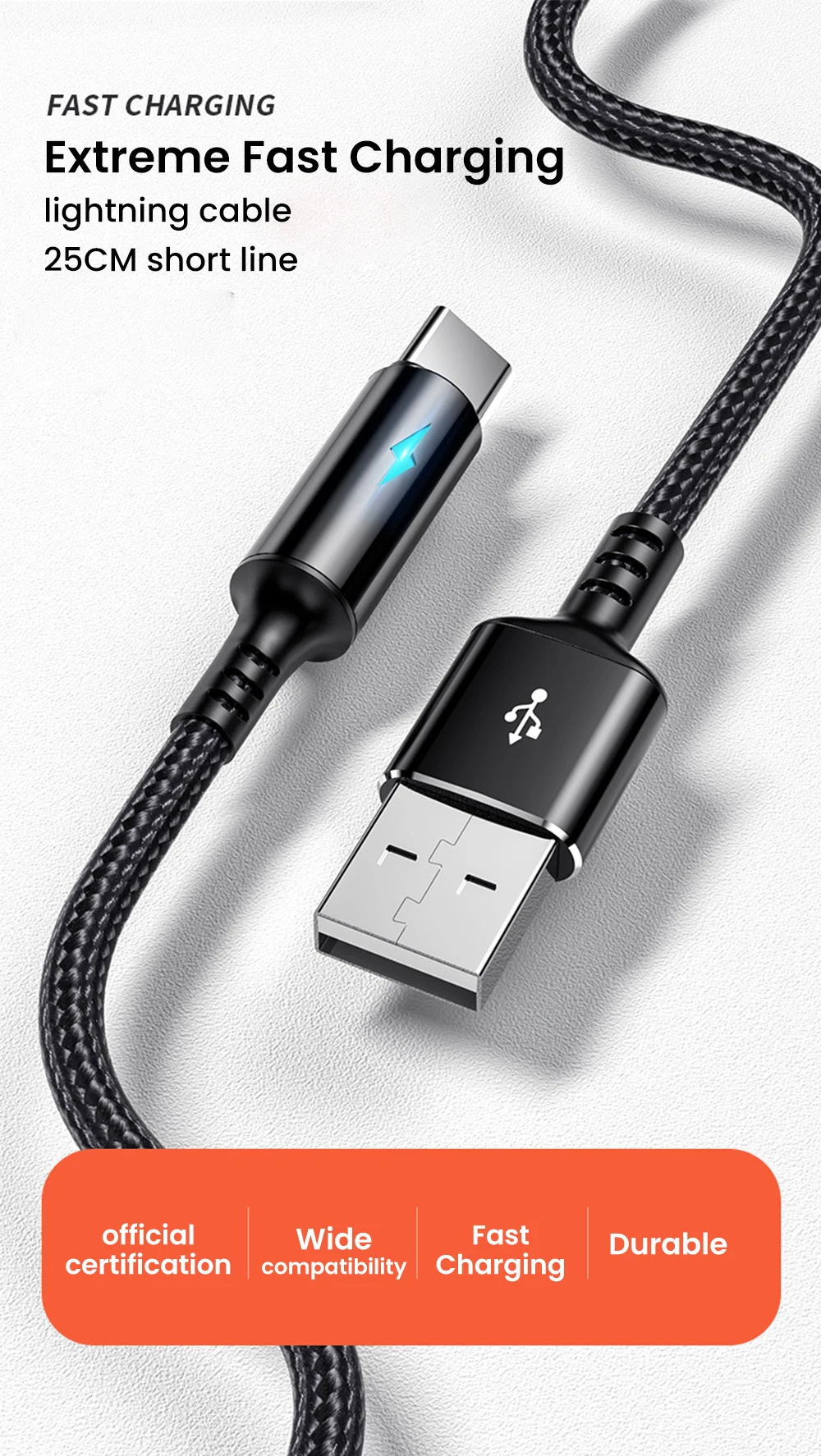25cm Short USB Type C Cable Fast Charging Type C /Micro USB Charge ...