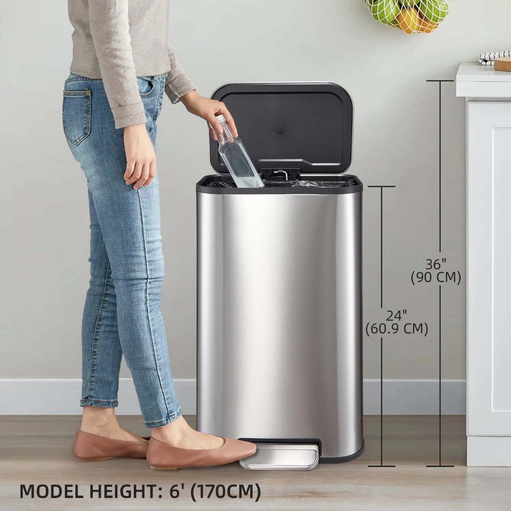 30L 50L Tong sampah besar Big dustbin Kitchen Pedal rubbish low closing ...