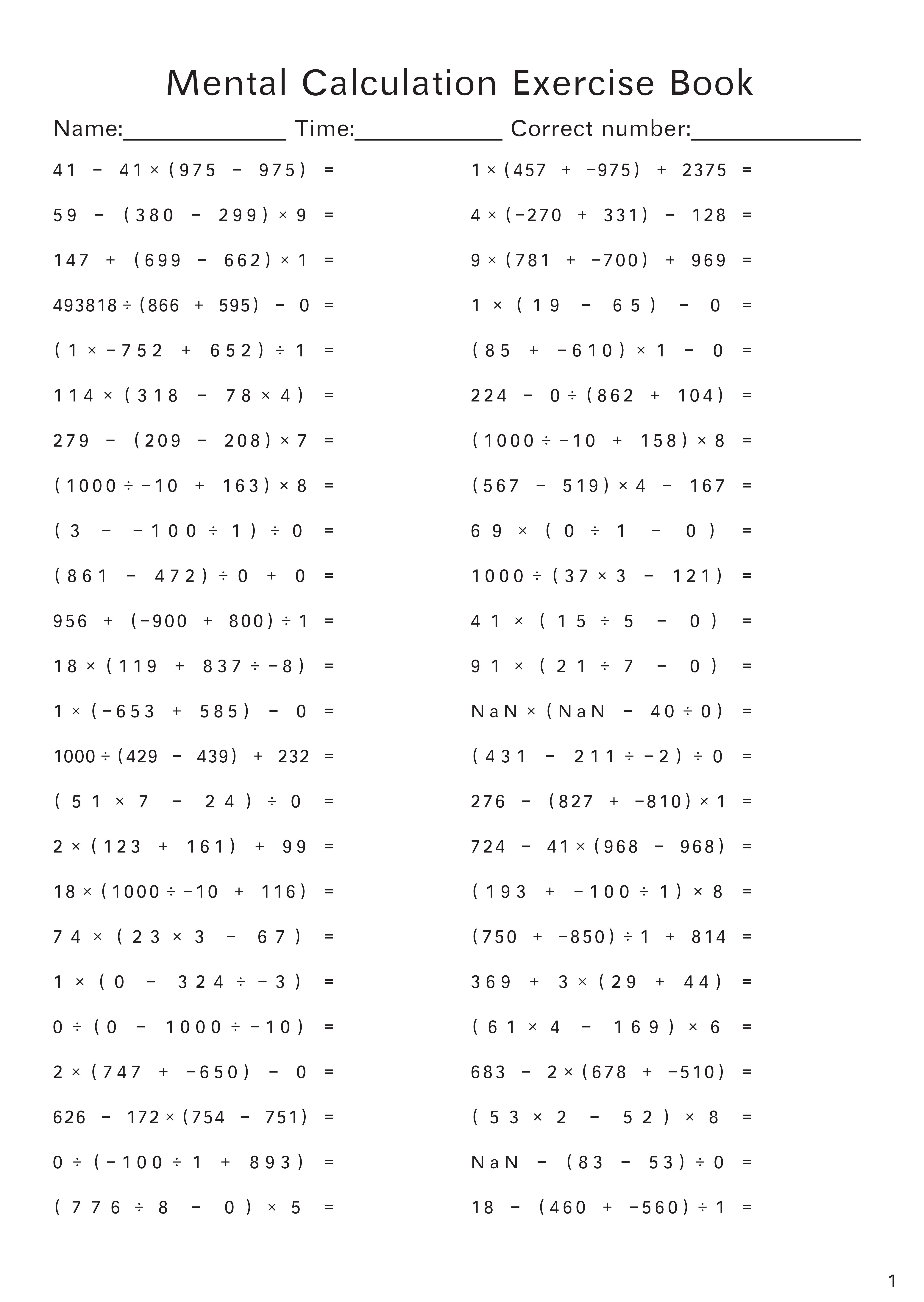 Math Calculation Workbook Addition Subtraction Multiplication and ...