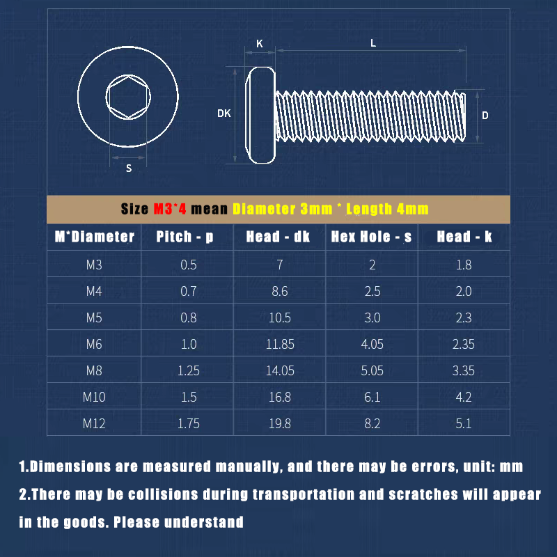 [RL] [1PCS] Black Hex Socket Button Flat Head Screw M4 M5 M6 M8 Alloy ...