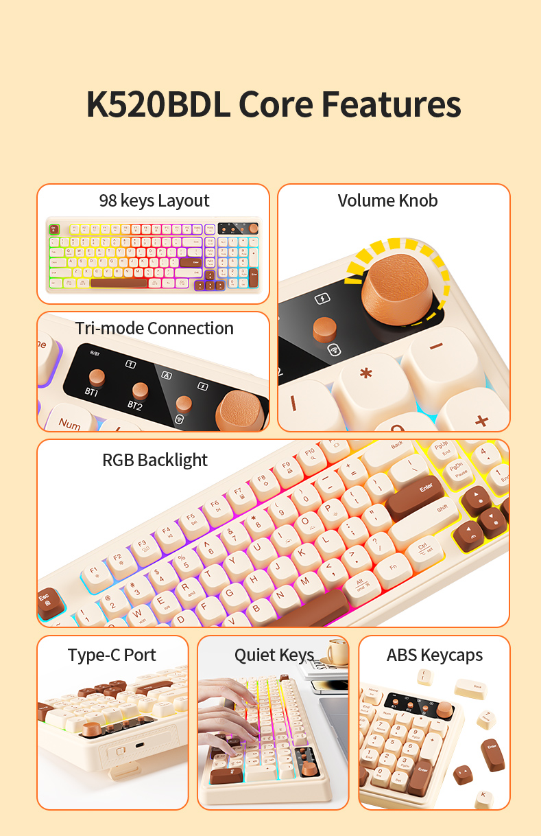 B.O.W K520 RGB Backlight Rechargeable Ergonomic Gaming Keyboard With ...