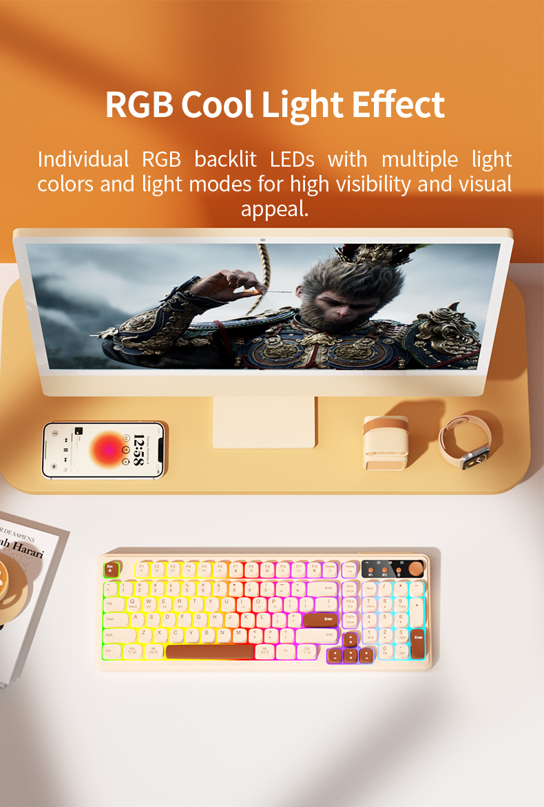 B.O.W K520 RGB Backlight Rechargeable Ergonomic Gaming Keyboard With ...