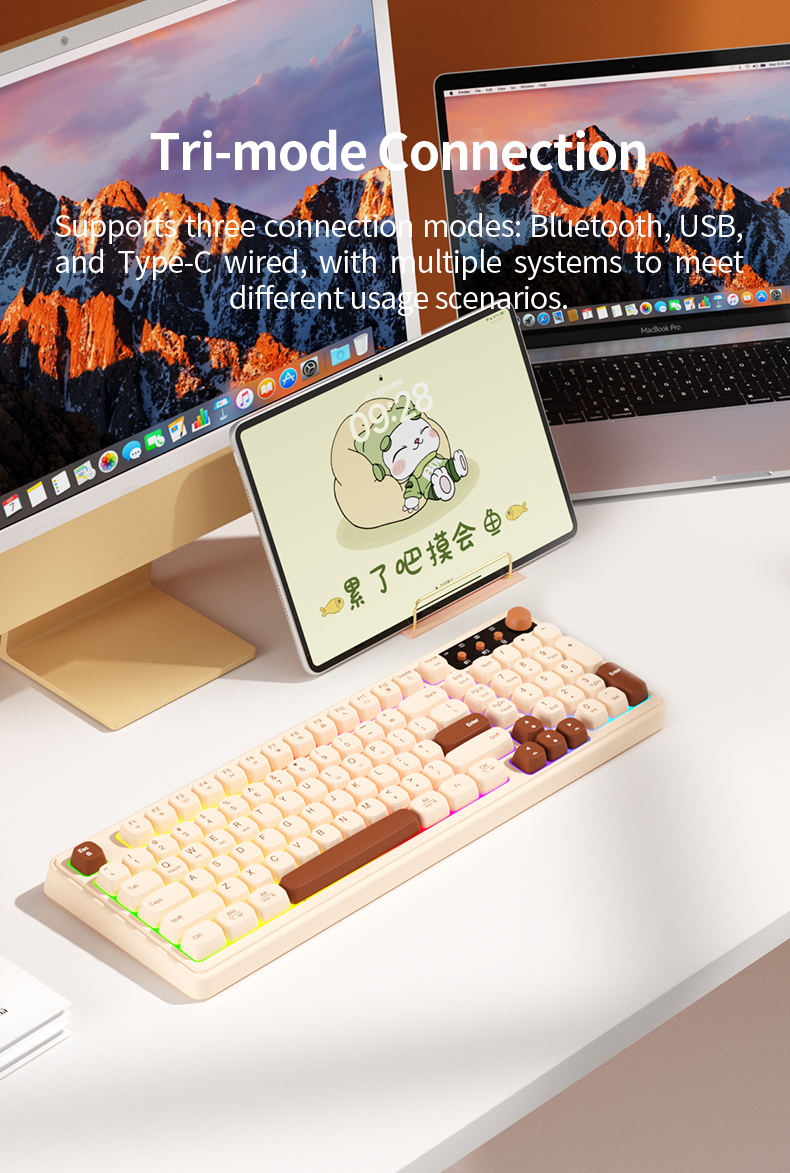 B.O.W K520 RGB Backlight Rechargeable Ergonomic Gaming Keyboard With ...