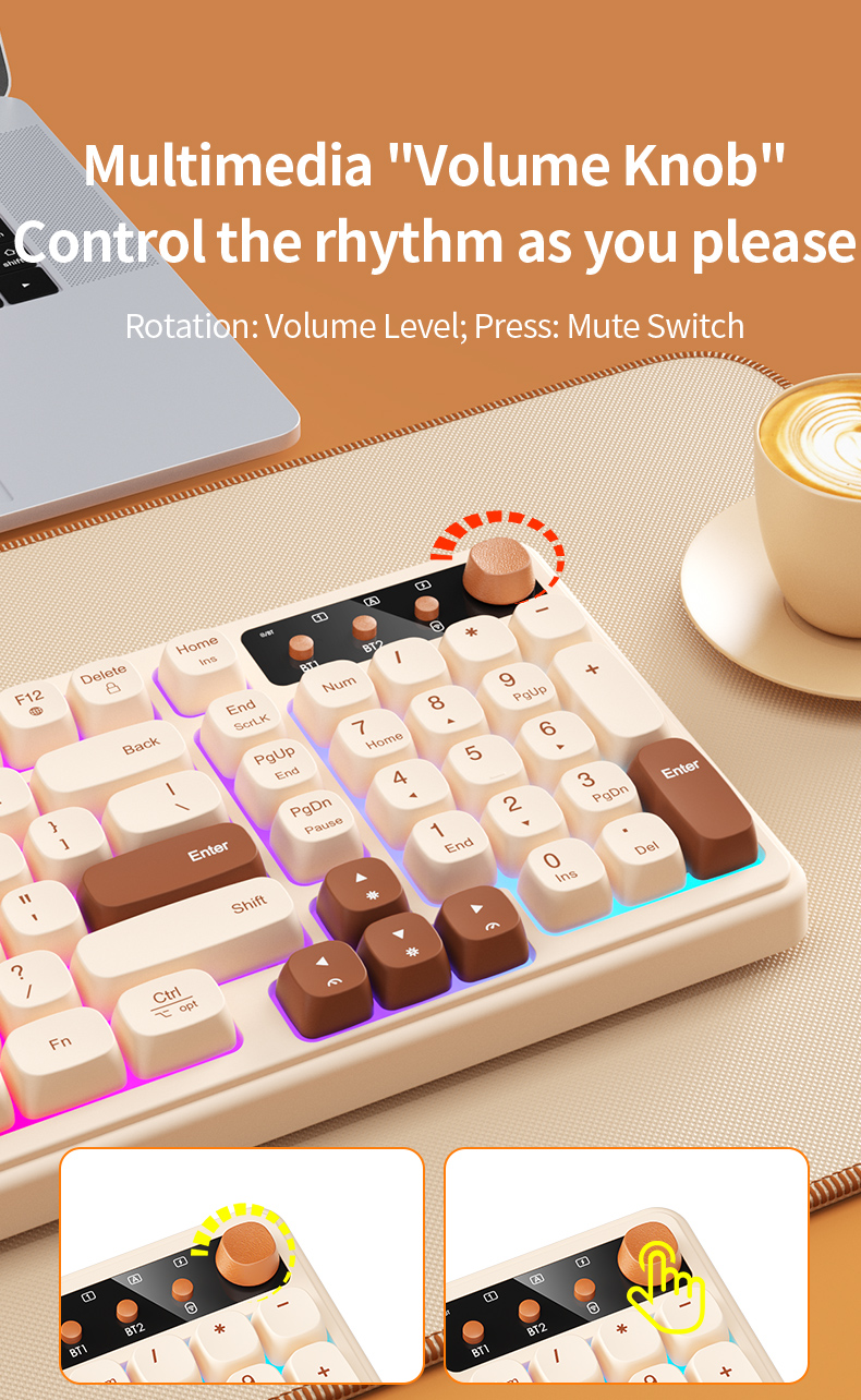 B.O.W K520 Wireless RGB Backlight Rechargeable Ergonomic Keyboard 键盘 ...