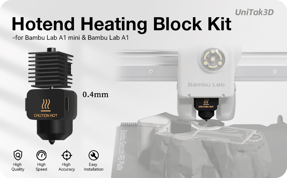 2 Pièces A1 Mini High Temp Hotend 0.2mm Buse Acier Trempé - Compatible Bambu Lab A1 A1 Mini - Kit Complet