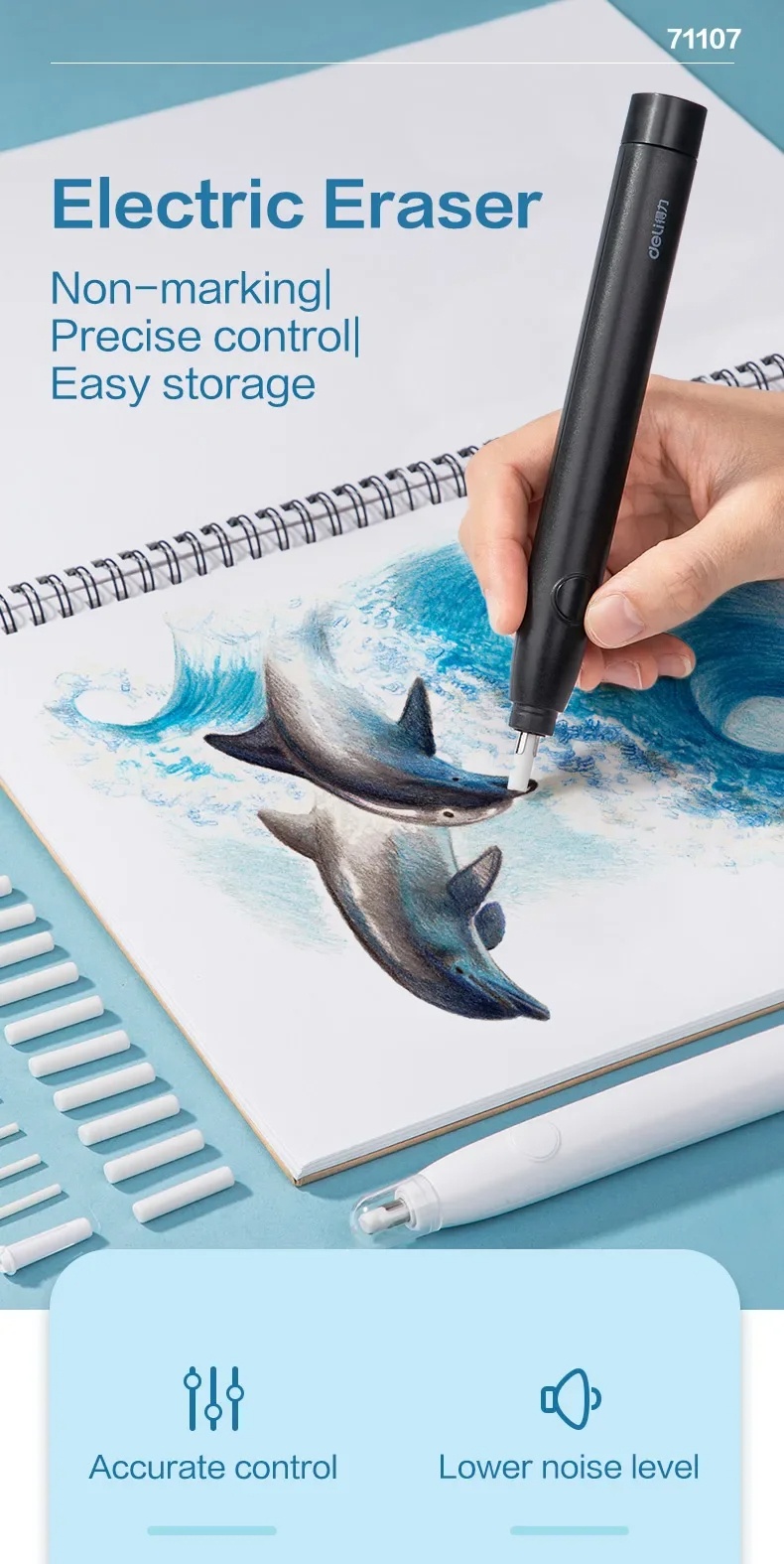 Deli Adjustable Electric Eraser for Sketch Drawing Erasing Writing with ...