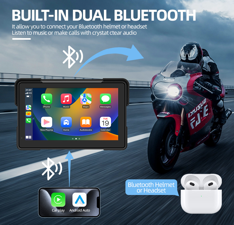 7 inch IPS motorcycle wireless carplay projection screen GPS navigation ...