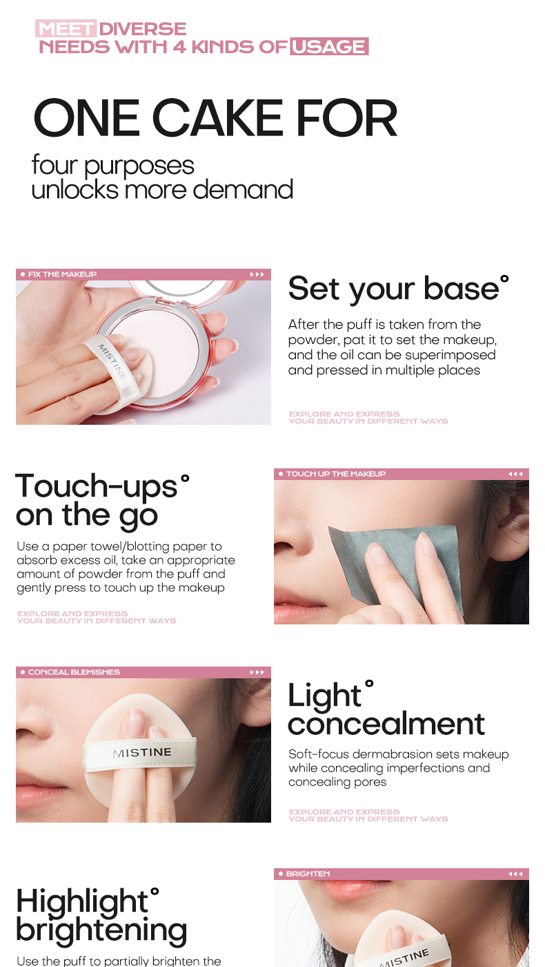 MISTINE Face Oil Control Powder 4K Compact Powder Makeup Setting Powder ...