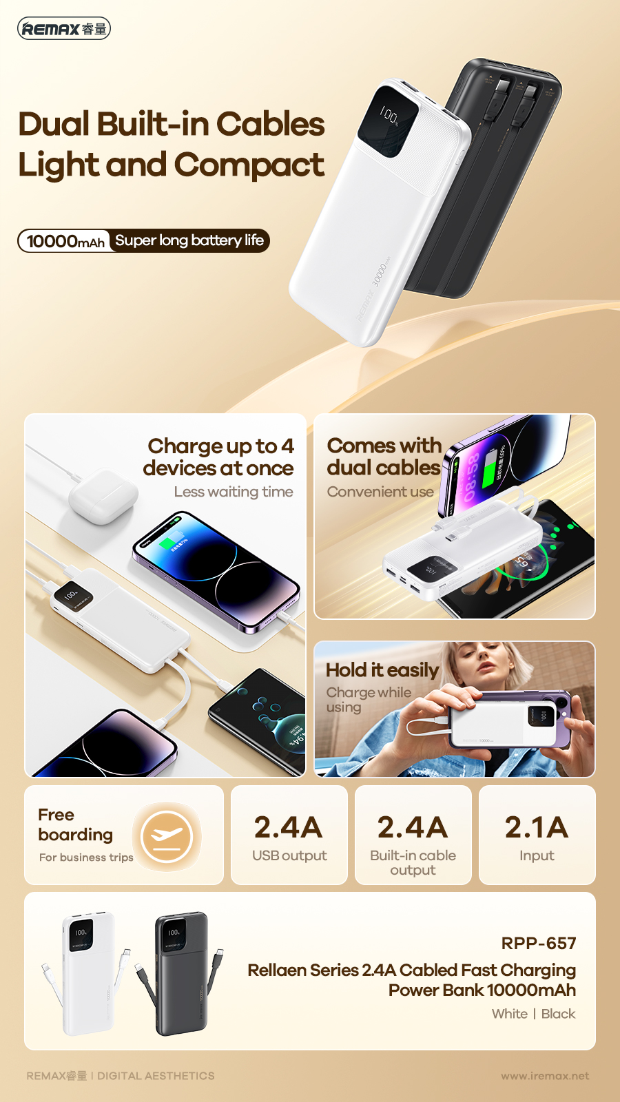 REMAX Rui Lang 2.4A fast charge comes with line mobile powerbank RPP ...