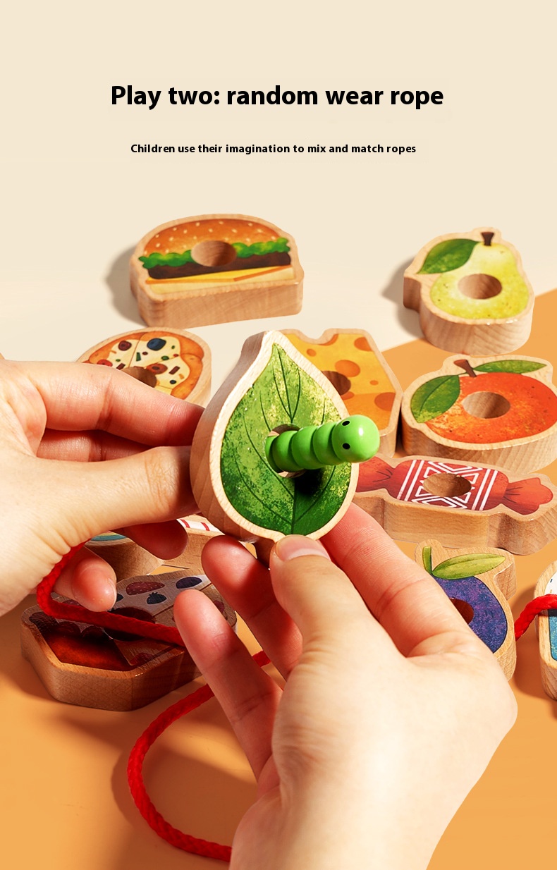 Treeyear Greedy Caterpillar Wooden Lacing Toy, Educational Threading ...