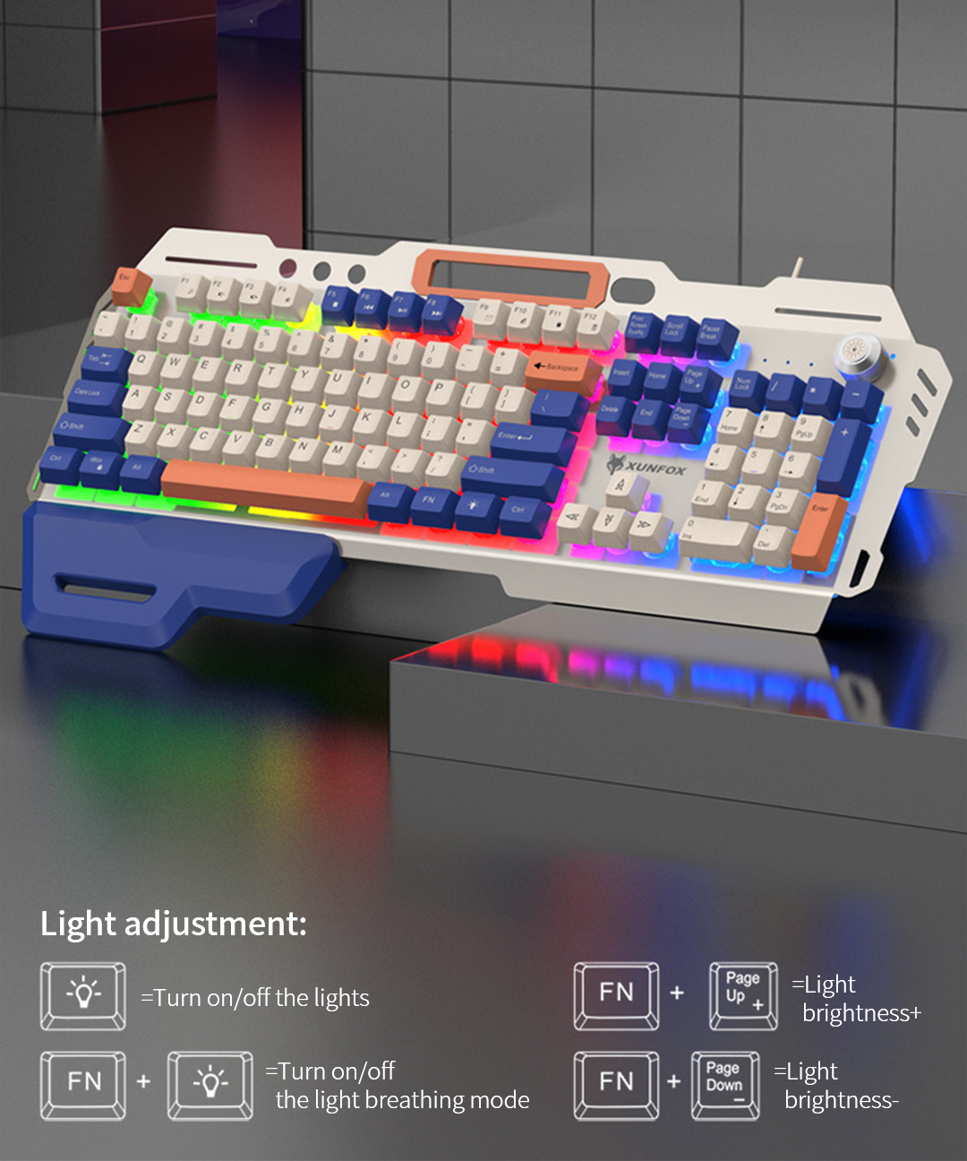 XUNFOX K90 Wired E-Sports Keyboard Multi Functional Gaming Keyboard ...