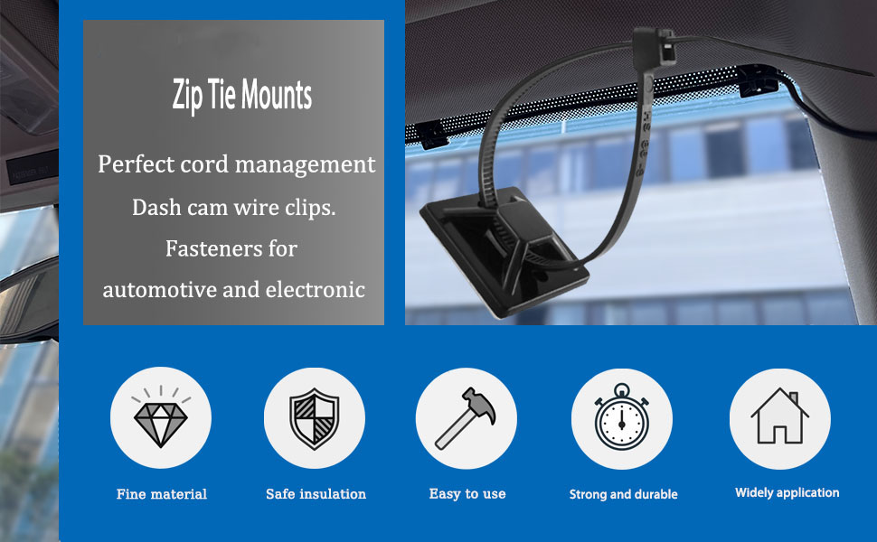 100-Pack Self-Adhesive Cable Zip Tie Mounts Kit – White, With 100 Zip Ties For Indoor & Outdoor Wire Management