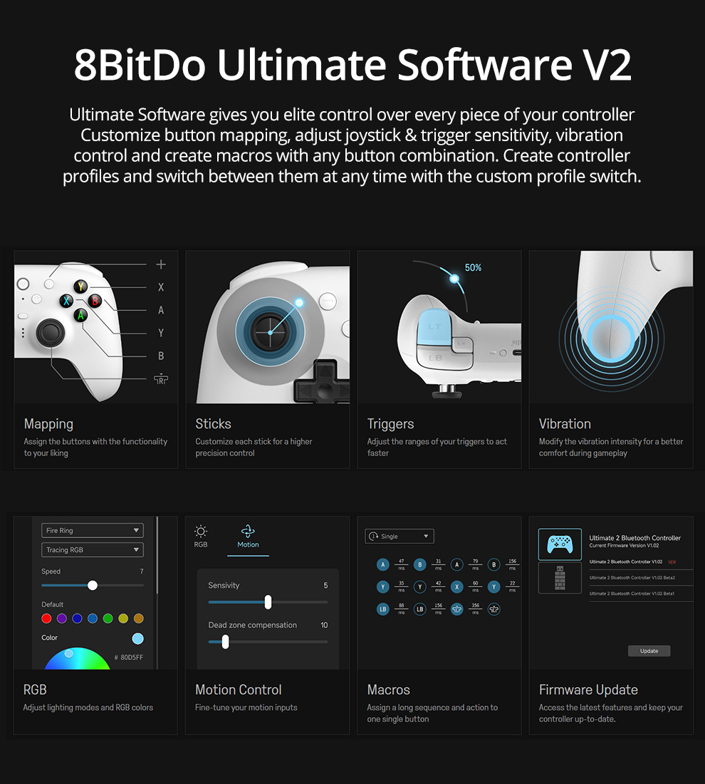 8BitDo New Ultimate 2 Wireless, TMR Joysticks & Hall Effect Triggers ...