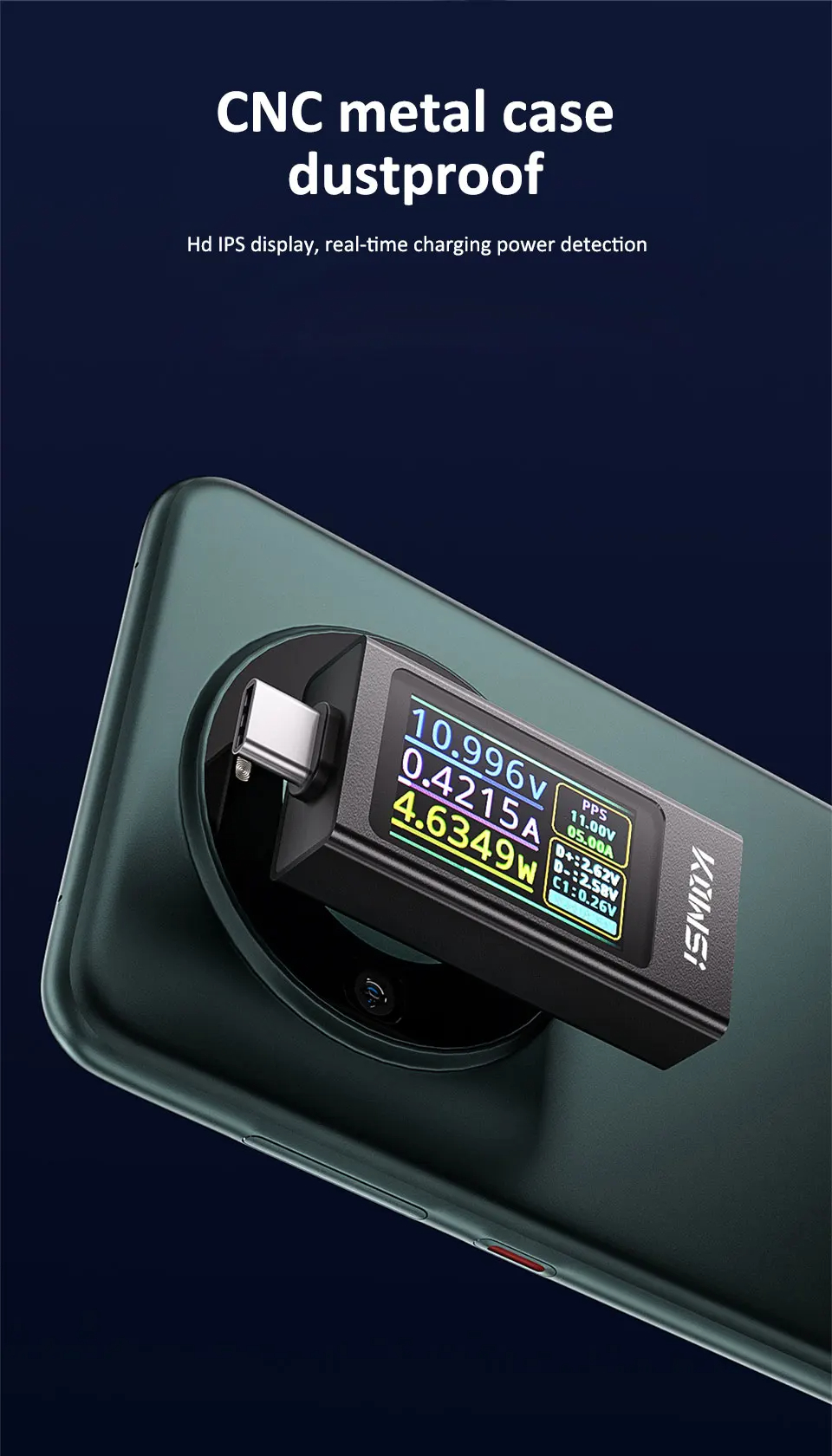 KWS-X1 Digital Voltmeter 3.3-36V 0-12A Type-C Current Voltage Monitor ...